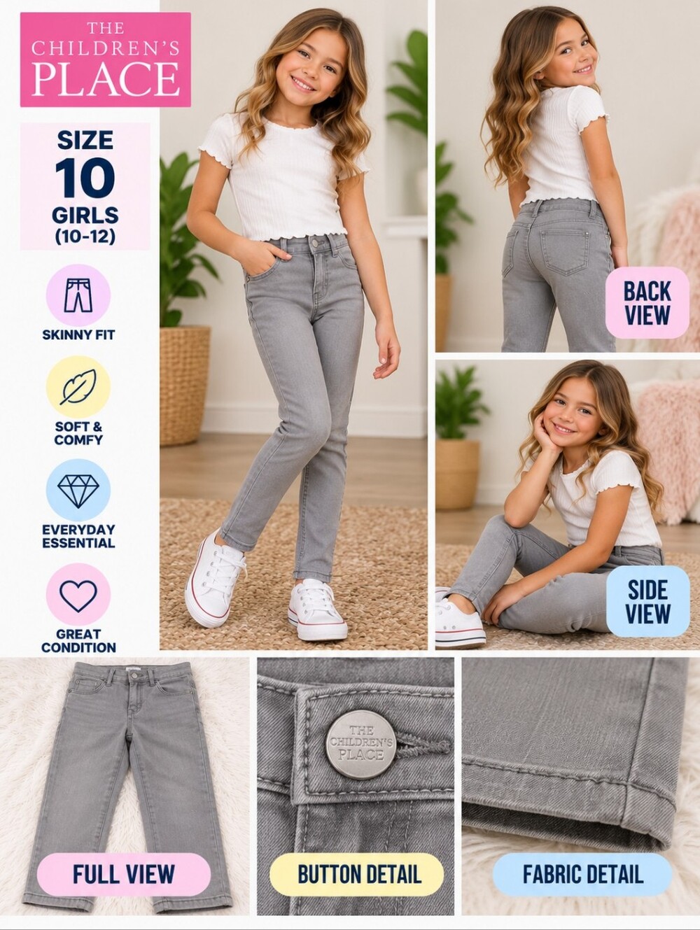 Children's Place girls size 10 grey denim jeans #01